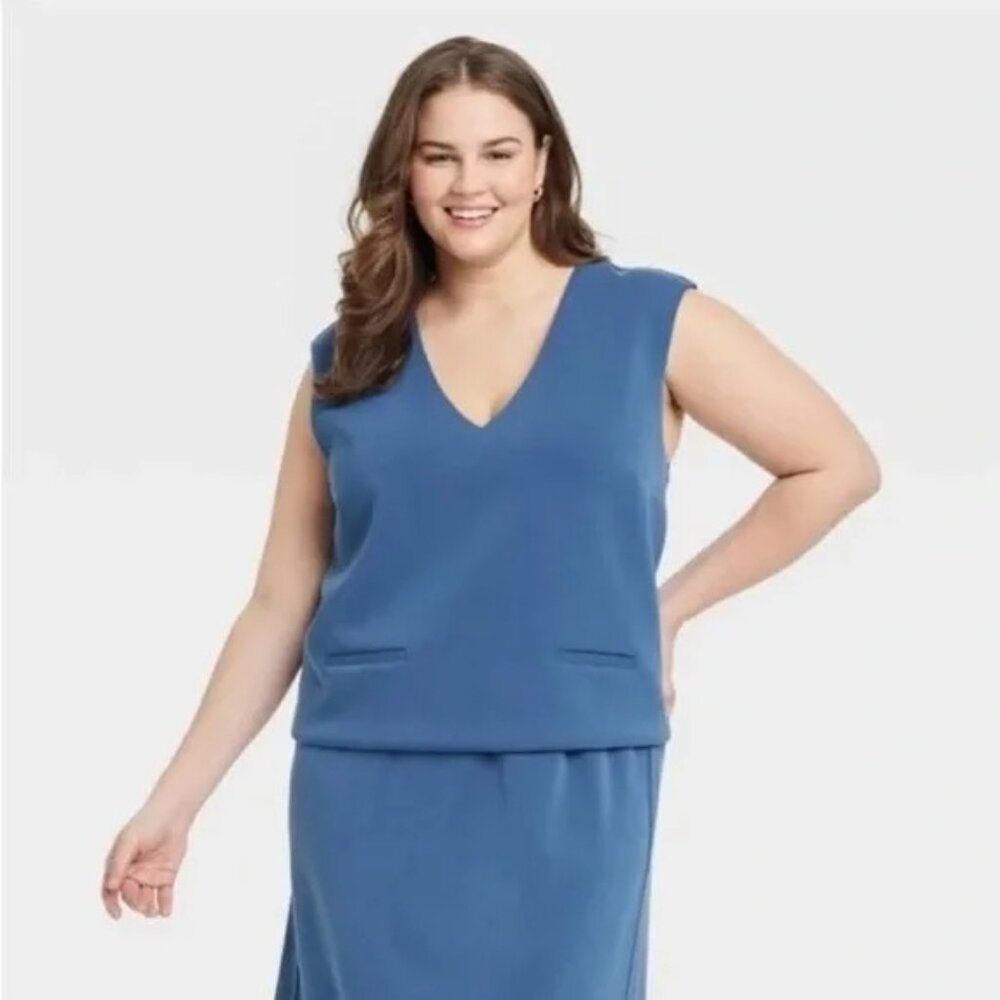NEW A New Day V-Neck Sleeveless Top - Blue - Size XXL
